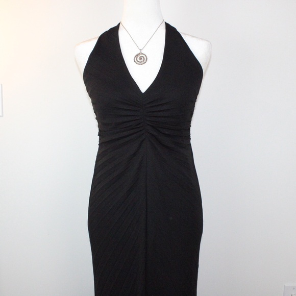 Black Halter Maxi Dress Ruched Bodycon Formal Evening Y2K - Picture 3 of 8